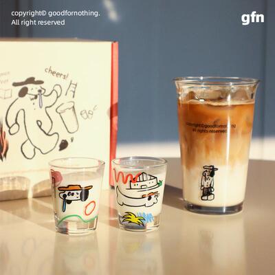 goodfornothing一无是处原创小狗玻璃杯礼盒套装小酒杯果汁饮料杯