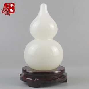 福禄镇宅客厅玄关卫生间卧室 风水天然黄白玉石葫芦摆件大小号中式
