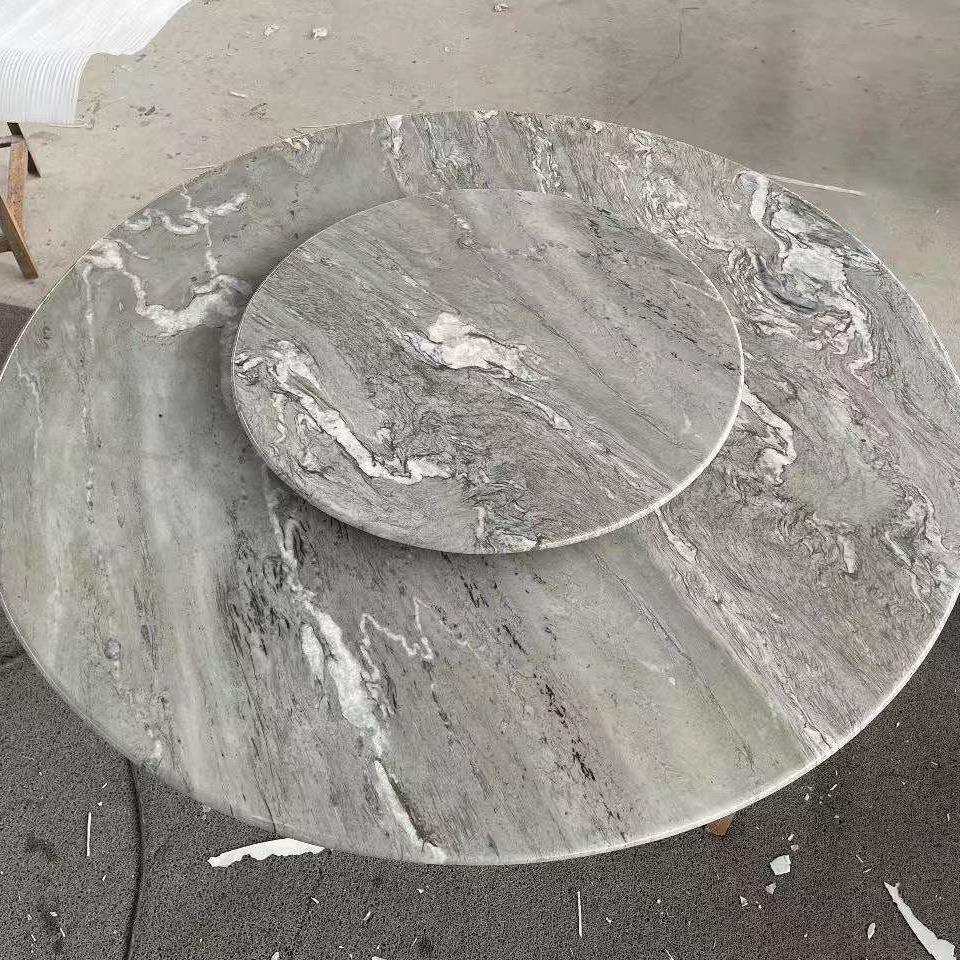 绮丽云天奢石天然圆形大理石餐桌面意式轻奢茶几台面板
