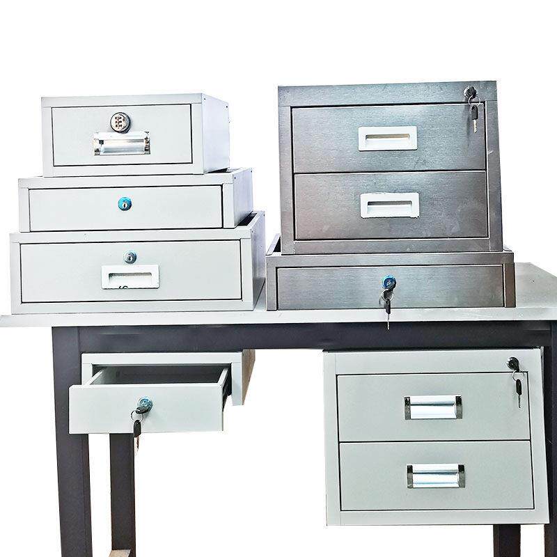 加装办公室电脑桌下吊装抽屉式悬挂收纳盒置物架带锁不锈钢铁皮制