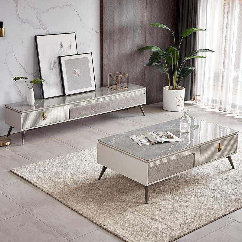 岩板茶几轻奢意式电视柜组合2026年客厅家用现代简约新款高级感亮