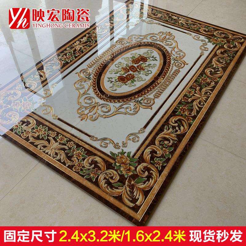 欧式客厅微晶石镀金拼花地砖800x800地毯花抛晶瓷砖拼图入户玄关