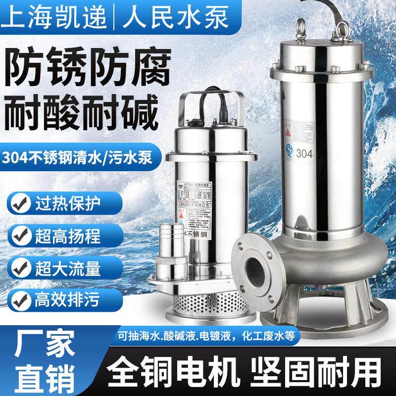 304不锈钢潜水排污泵220V污水泵耐腐蚀酸碱法兰款海水专用泵380V