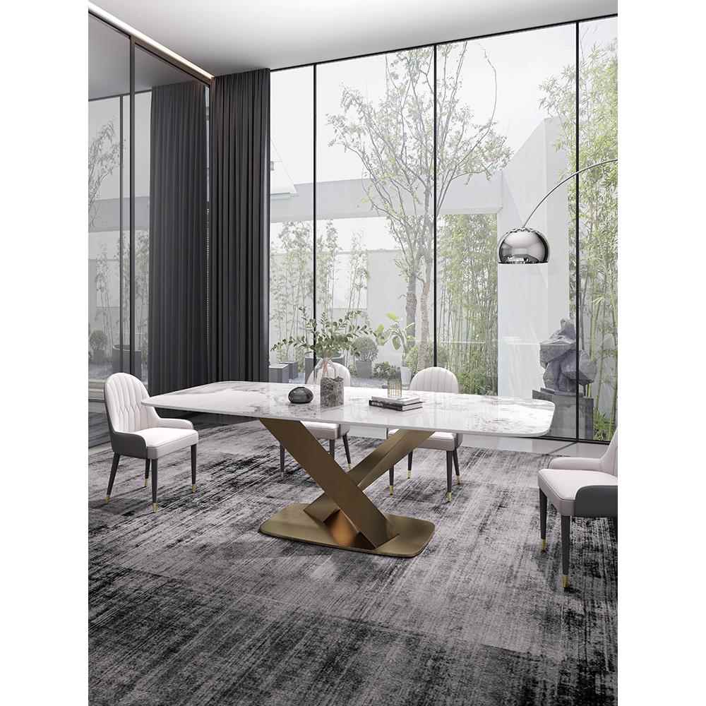 轻奢亮光岩板餐桌椅组合家用小户型长方形北欧大理石现代简约饭桌