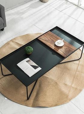 北美黑胡桃木茶几形小茶实几餐方长方形木铁艺桌子桌简AL-40554约