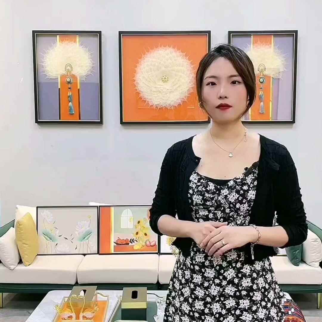 菩提叶客厅沙发背景墙装饰画轻奢高级感2024新款树叶子三联挂画图片