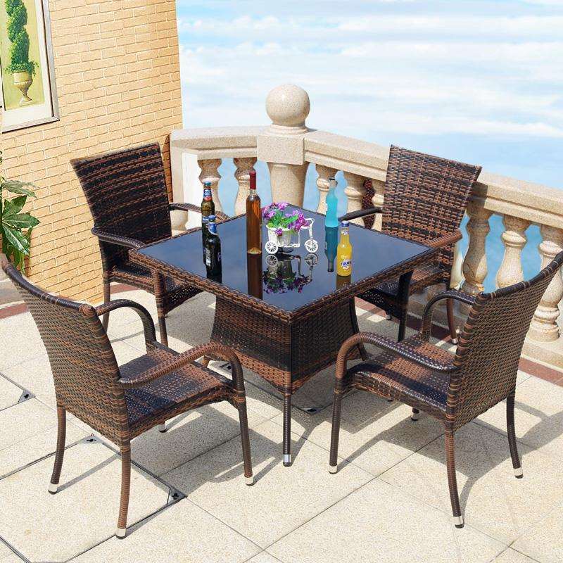 户外桌椅庭院露天阳台花园室外休闲防水防晒藤编茶几椅子带伞组合