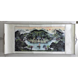 三尺国画卷轴字画山水画客厅，办公室装饰画招财，风水画中式元宝山f