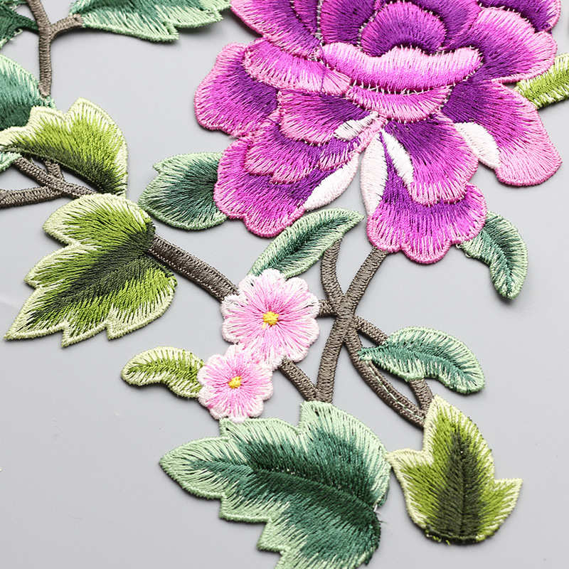 14线色丝线牡丹花布贴对称绣片DIY服饰装饰贴布民族风无胶手缝款