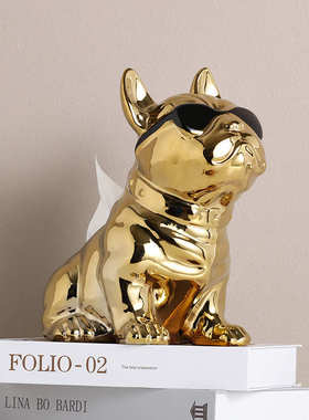 轻奢客厅装饰摆件家居饰品茶几电视柜创意可爱法斗狗纸巾盒北欧风