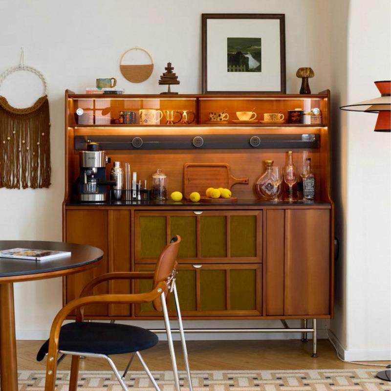 黄杨木复古法式餐边柜靠墙一体储物柜双层客厅酒柜小型橱柜茶水柜