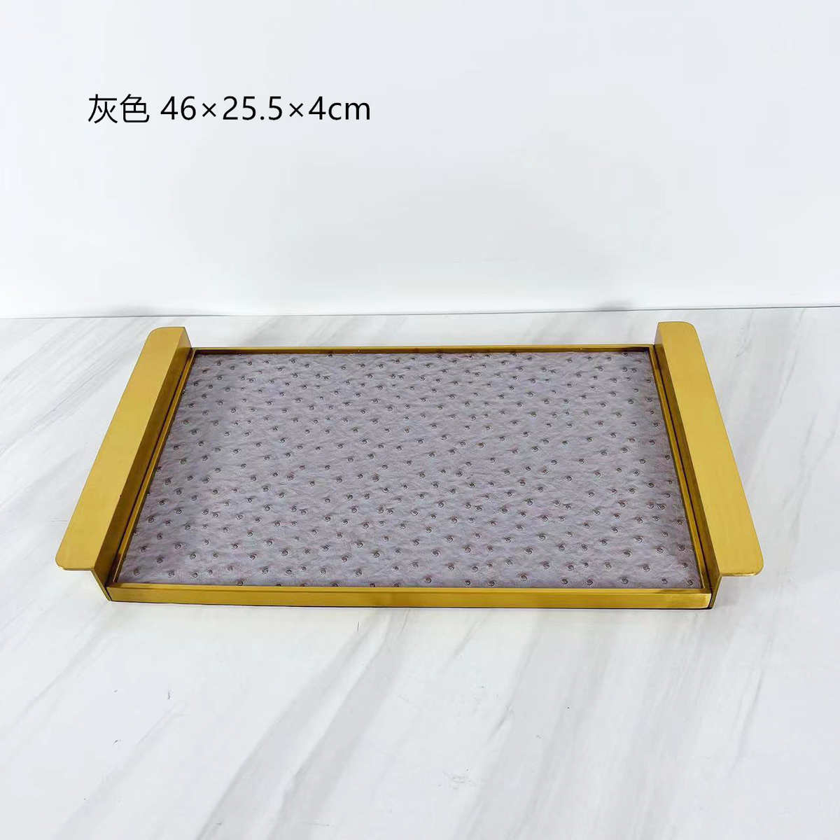 皮革托盘样板装饰品不锈钢艺术现代房间长方形摆件简约软售楼处