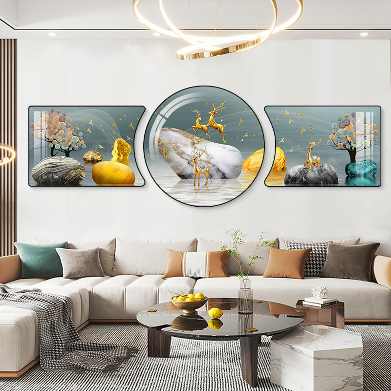 北欧抽象客厅装饰画现代简约新款圆形壁画轻奢大气沙发背景墙挂画图片