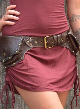 Medieval Steampunk PU Leather Utility Belt Vintage Hip Bag P