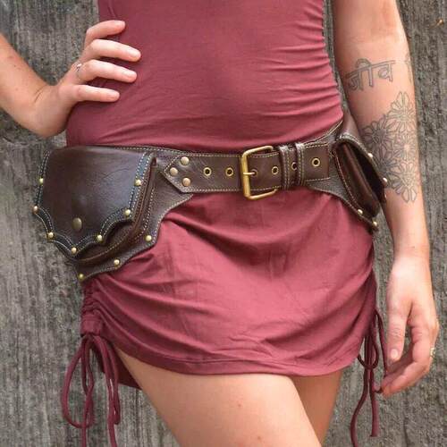 Medieval Steampunk PU Leather Utility Belt Vintage Hip Bag P