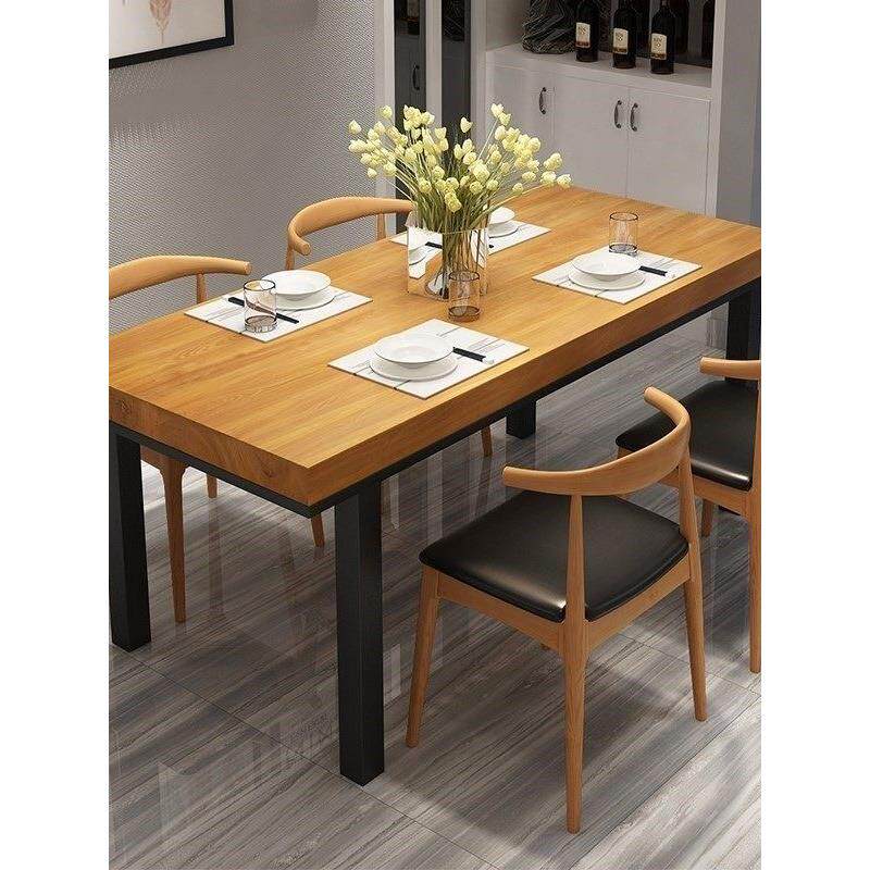 简约铁艺长方形餐桌椅组合咖啡桌餐厅饭店面馆桌子家用小户型实木