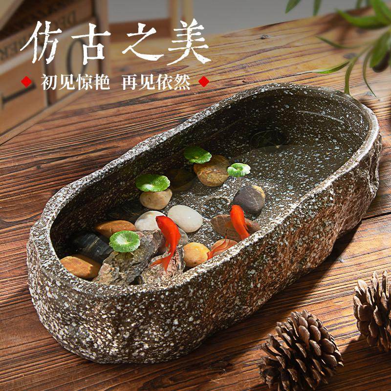 古法鱼缸造景生态缸碗莲仿石头水培池阳台客厅家用创意装饰陶瓷盆,宠物/宠物食品及用品,桌面缸,淘宝优惠券,粉丝福利购,淘宝优惠卷