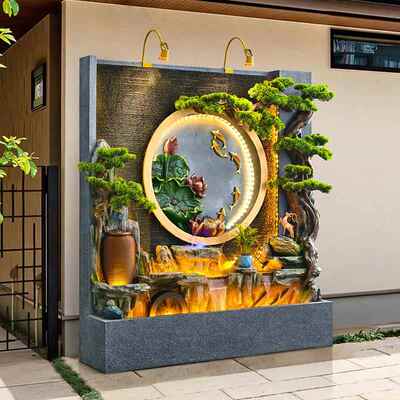 新式假山流水摆循环水喷景泉客厅办公室中酒店开业NUM装饰件水幕