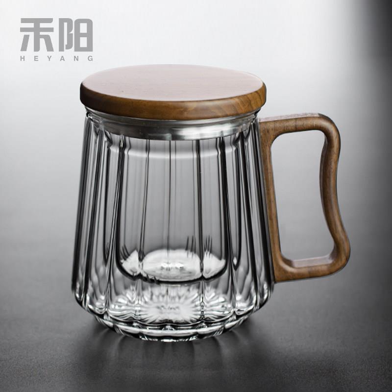 禾阳 玻璃茶杯家用耐热茶水分离泡茶杯家用茶道杯带过滤喝水杯子