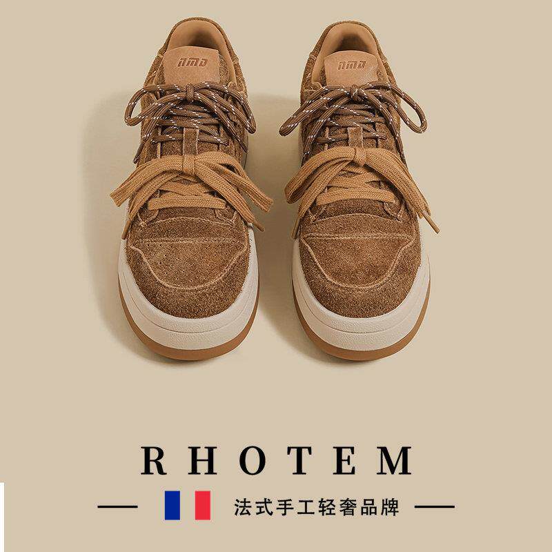 RHOTEM2025秋季新款厚底小白鞋女绒面双鞋带运动板鞋增高休闲潮鞋