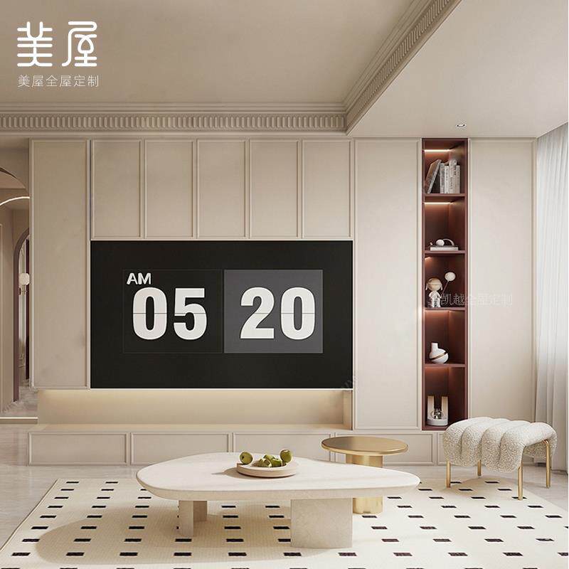 澳洲马来西亚全屋定制法式电视柜奶油风系统电视墙收纳柜定做