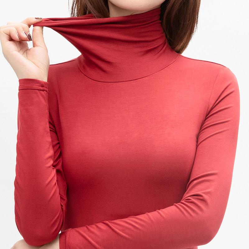 纯色莫代尔打底衫高领女士长袖T恤内搭秋衣薄款修身保暖上衣显瘦