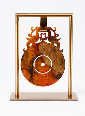 新中式玉璧岫玉摆件样板间书房展示柜陈列摆设售楼处现代软装饰品