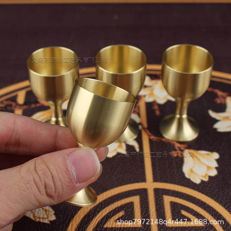 黄铜材质中式老酒杯复古酒具高脚杯白酒杯礼品拍摄道具创意摆件