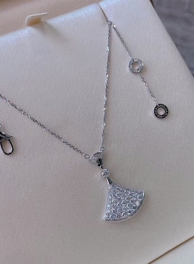 公价12.75万】99新宝格丽白金小裙子扇子满钻项链正品二手350066