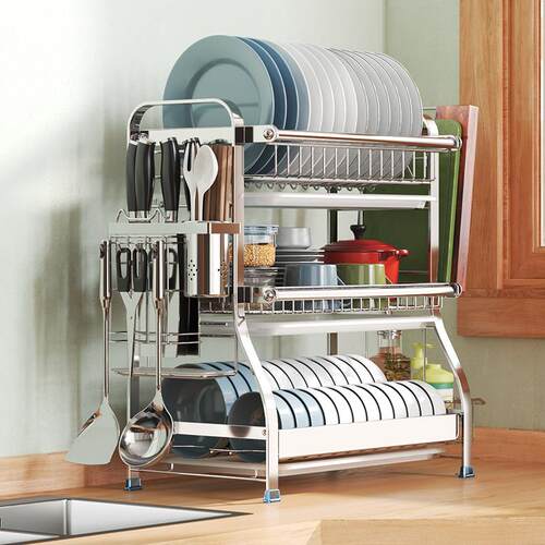 304不锈钢沥水碗架晾洗放碟盘收纳盒台面装筷子家用厨房置物架子