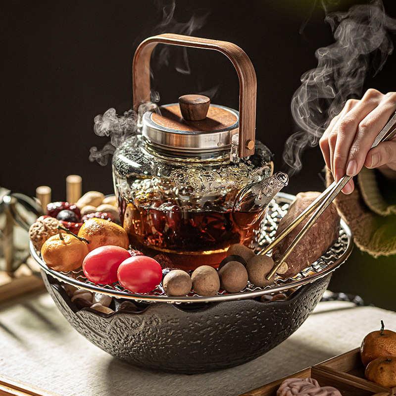 网红围炉煮茶壶家用玻璃套装罐罐茶烤橘子煮茶器室内无烟插电陶炉