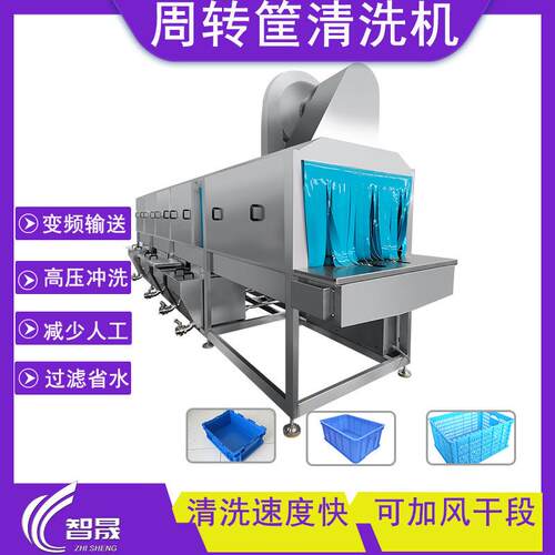 周转筐清洗机高压水喷淋框子清洗机水果塑料筐洗框机连续洗箱机