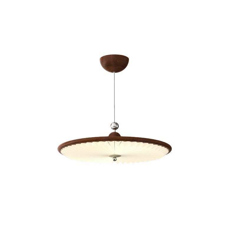 灯百褶日式卧室房间美式中式木纹灯罩吊灯色古风胡桃复古新餐厅中