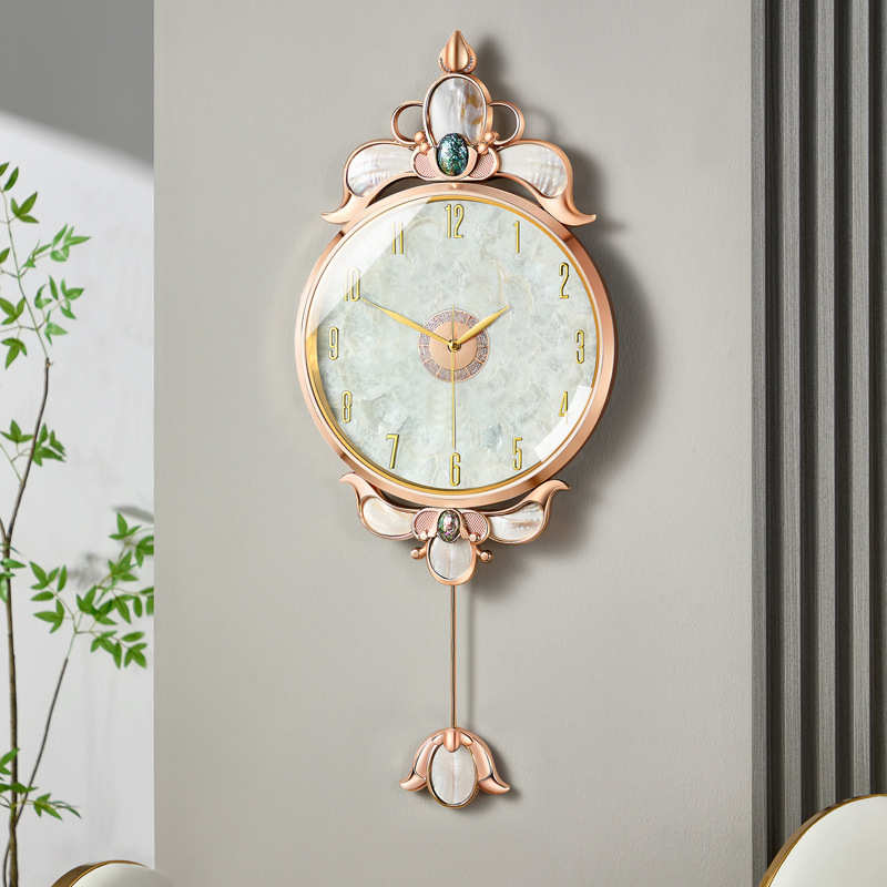 轻奢贝壳钟表挂钟客厅家用2024新款高端大气静音表挂墙时钟石英钟