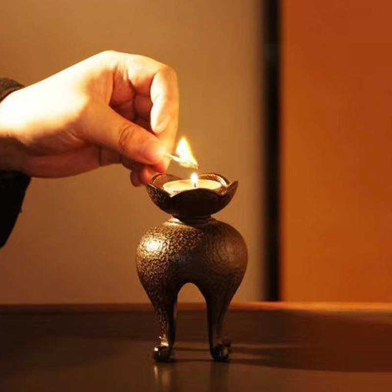 复古烛台铸铁茶室摆件中式禅意宫灯酥油灯家用茶空间装饰蜡烛底座,餐饮具,茶具礼盒,淘宝优惠券,粉丝福利购,淘宝优惠卷