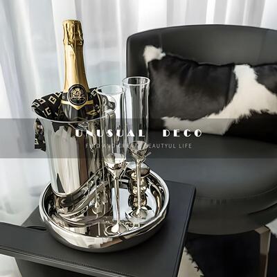 UNUSUAL 轻奢样板房公寓水吧台茶几不锈钢托盘冰桶香槟杯组合摆件