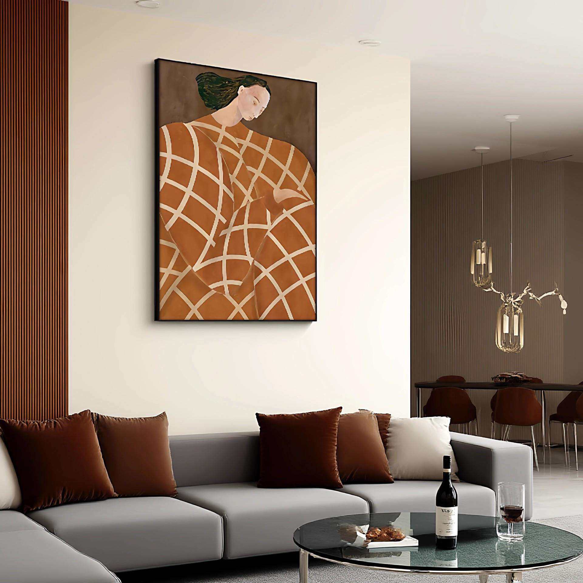 北欧复古客厅落地画抽象人物卧室房间装饰画小众艺术走廊玄关挂画