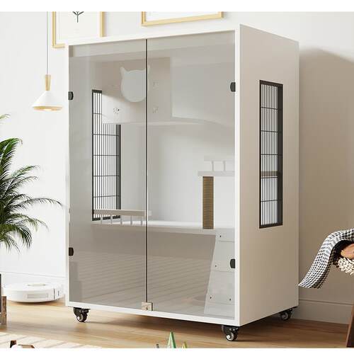 正品实架木防水钢化玻璃猫实别墅猫笼子用门猫窝床带猫爬玻璃笼猫