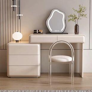 实木烤漆卧室梳妆台斗柜一体奶油风伸缩现代简约化妆桌书桌收纳柜