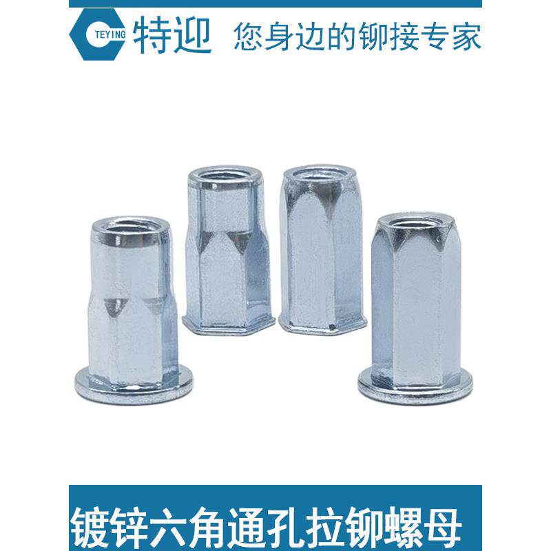 Gb/T17880.5碳钢镀铁蓝白锌铆钉螺母平头小沉头全六角/半六角加长