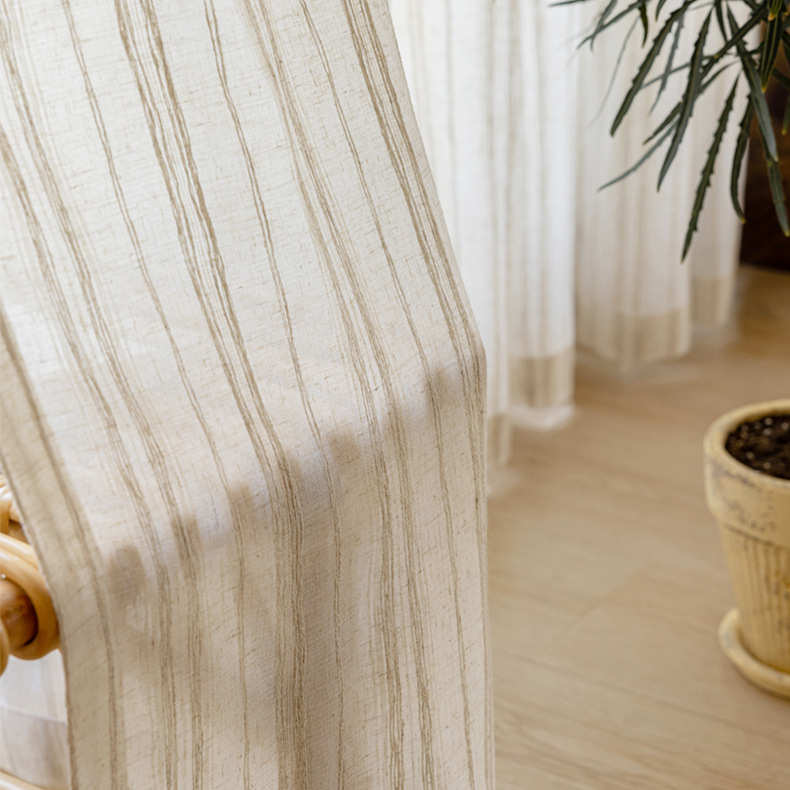 日式法式窗纱透光竖条人客厅奶油麻纱肌理卧室遮阳纹风不透亚阳台
