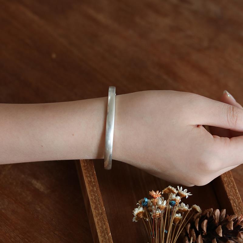 高档999纯银手工原光板手镯可刻字定制图案细送女友礼闺创蜜物