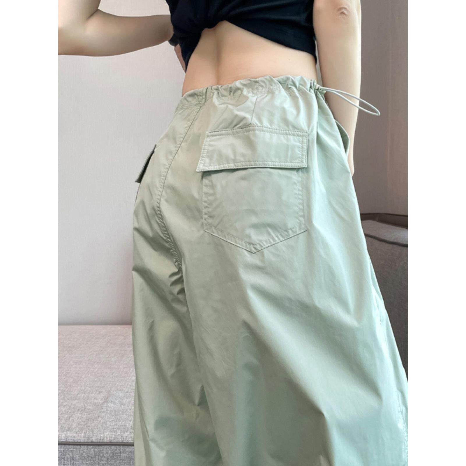 美式速干抽绳工装裤子女夏季薄款高腰束脚休闲直筒宽松阔腿运动裤
