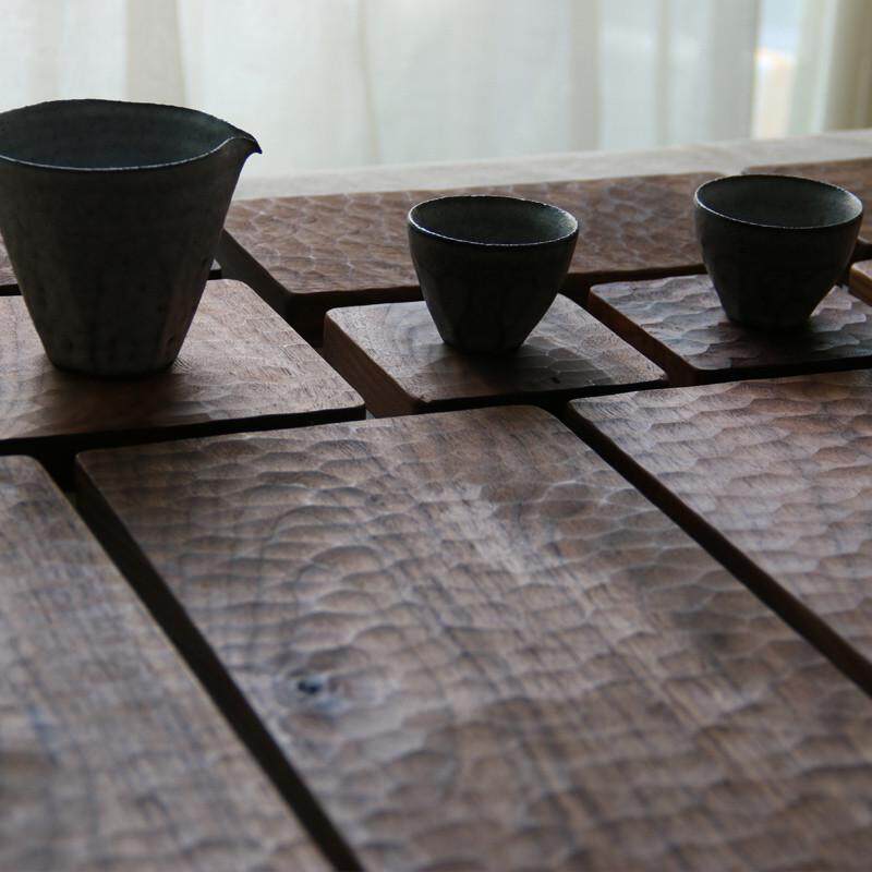 雨木 日式托盘 杯垫黑胡桃实木纯手工雕刻龟纹 茶盘 西餐盘