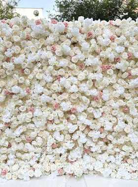 跨境礼堂展览布景制作T台仿真玫瑰2.4*2.4m白色系高端5D款花墙