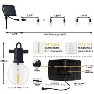 太阳能灯串庭院圣诞节日装 饰S14球泡LED灯串美欧英规G40灯串