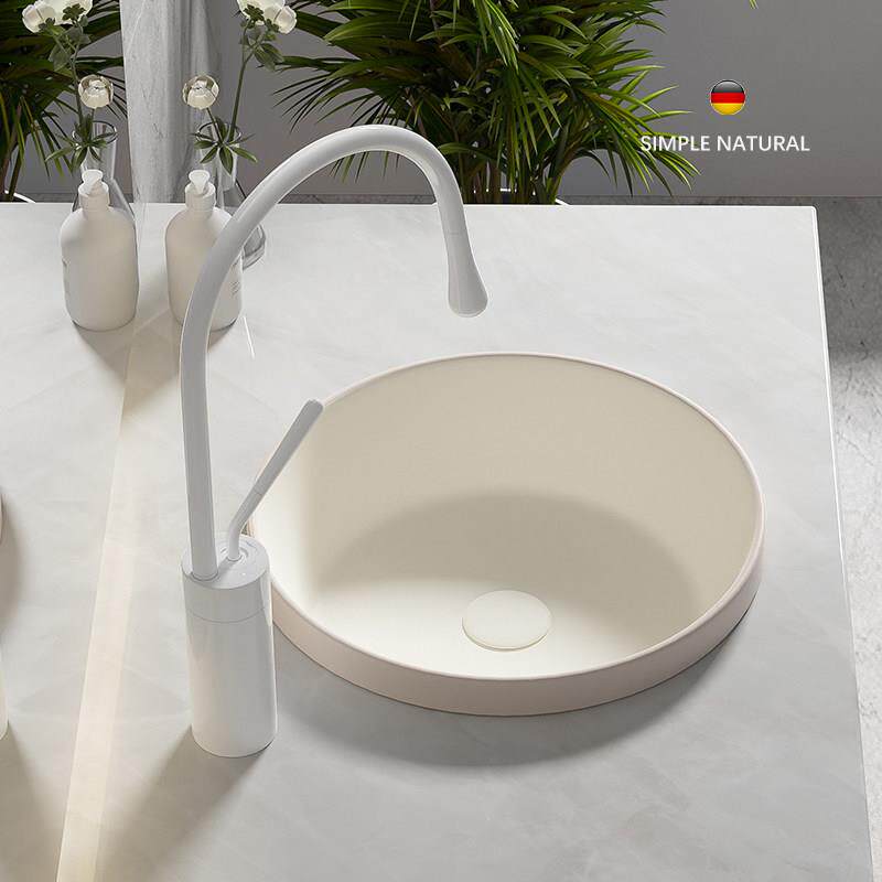 半嵌入式台上盆洗手盆家用卫生间陶瓷洗脸盆阳台圆形深底台中面盆