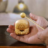 雕刻打工双龙图案木质手把玩件人趣黄杨木带薪中式 木鱼