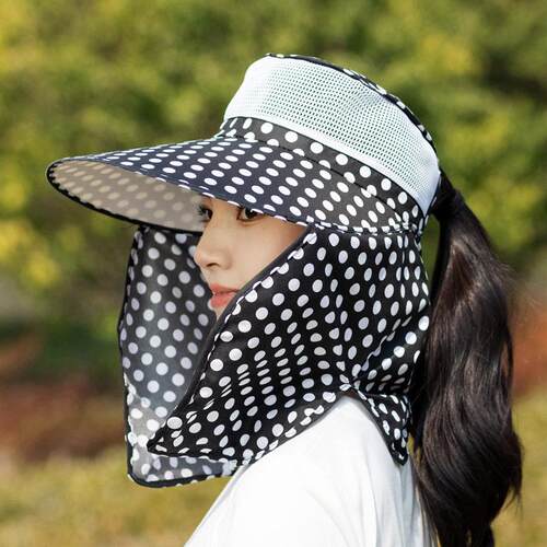 夏季女大帽簷遮阳帽抗UV遮脸帽骑车防风帽户外帽园艺农帽采茶帽
