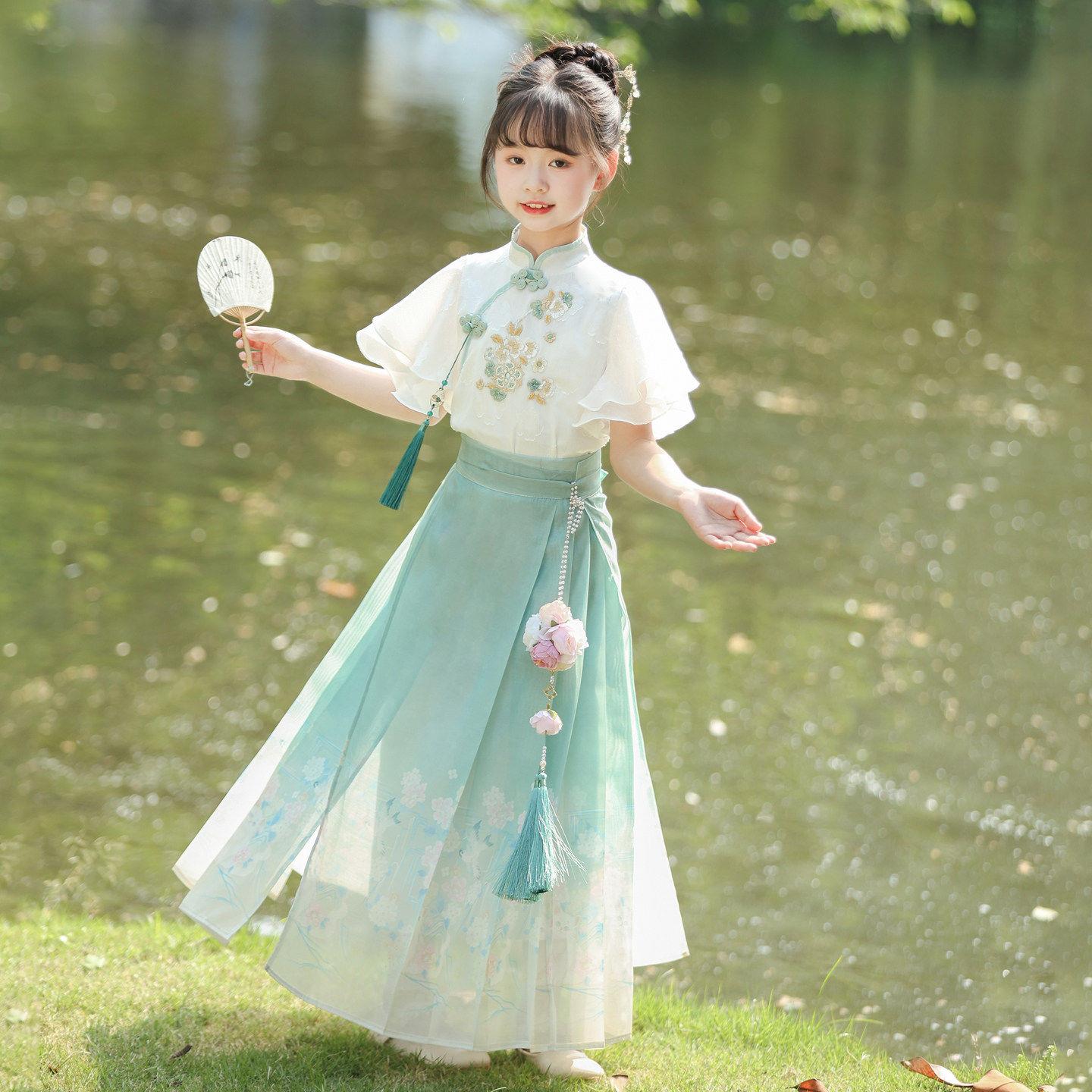 女童2026夏季新款古风唐装国风马面裙装薄款女童汉服新中式亲子套